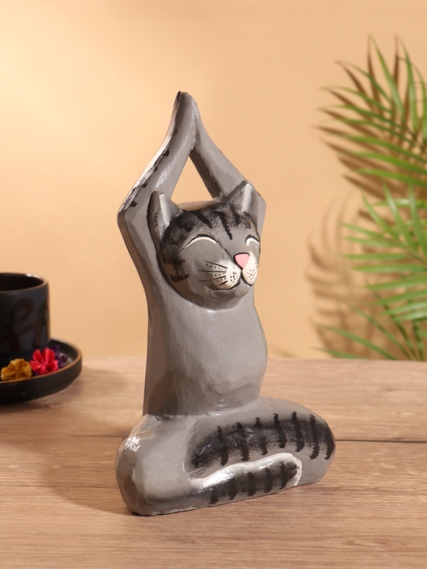 Сувенир интерьерный "Кот-йог" дерево 25 см