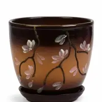 Горшок цветочный поддоном  2,5 л,  керамика, Миндаль (М)