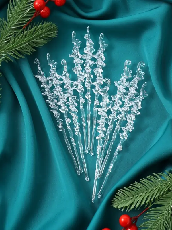 Украшение ёлочное &laquo;Сосулька люкс&raquo; (набор 10 шт) морозец, 14х1,5 см, прозрачный