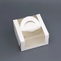 Коробка под бенто - торт с окном, белая, 14&times;14&times;8 см