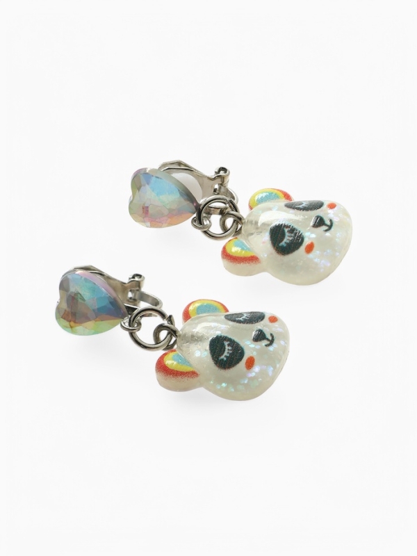 Серьги-клипсы детские "Выбражулька" панда с сердцем кристалл, цветные