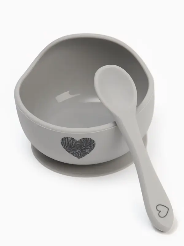 Тарелка детская на присоске и ложка, серый, Mum&Baby