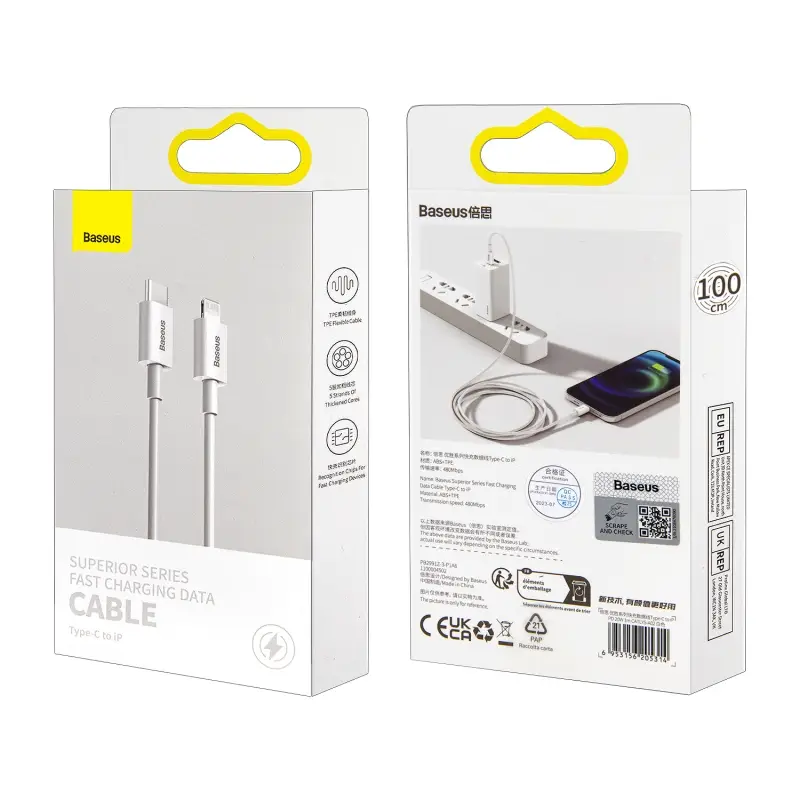 Кабель Type-C на Lightning 1m 20W Cable Baseus белый CATLYS-A02