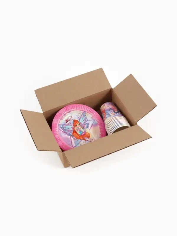 Посуда одноразовая бумажная на 10 персон: стаканы, тарелки, скатерть, ВИНКС