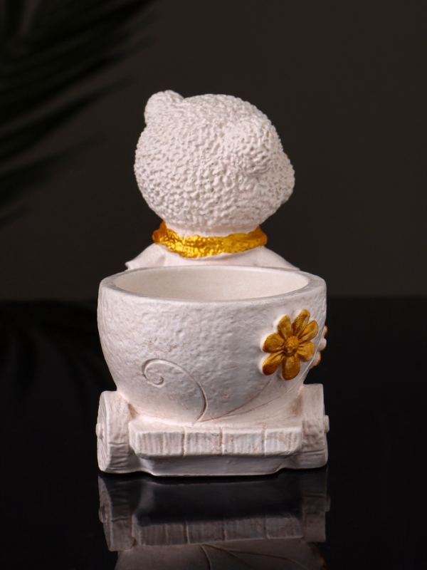 Кашпо "Медведица с тележкой" 10х10х6 см, слоновая кость