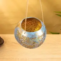 Подсвечник подвесной из кокоса, 16х16х11 см, цв. голубой-золотой