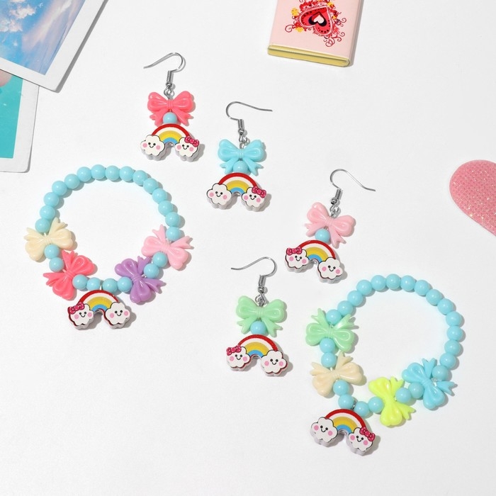 Набор детский &laquo;Выбражулька&raquo; 2 предмета: серьги, браслет, радуга, цвет МИКС