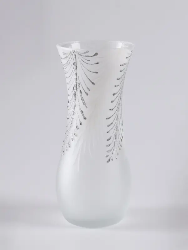 Ваза &laquo;Креман&raquo;, перья, h=26 см, стекло, белая
