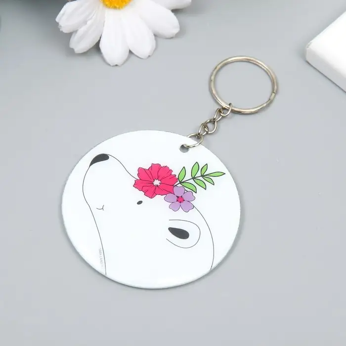 Брелок PVC "Белый мишка с цветочным венком" 6,2х6,2 см