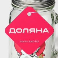 Кружка стеклянная Доляна &laquo;Котик&raquo;, 450 мл, 10&times;7,5&times;13 см, с ручкой, крышкой и трубочкой