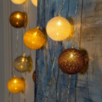 Гирлянда &laquo;Нить&raquo; 5 м с насадками &laquo;Клубки кремовые&raquo;, IP20, прозрачная нить, 20 LED, свечение тёплое белое, 220 В