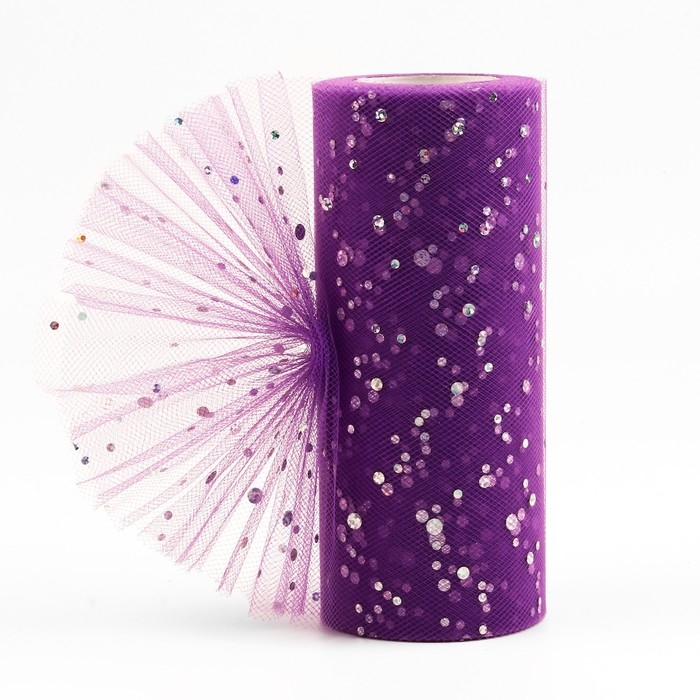 Фатин с блёстками, 15 см, 11 &plusmn; 1 г/кв.м, 23 &plusmn; 1 м, цвет фиолетовый №27