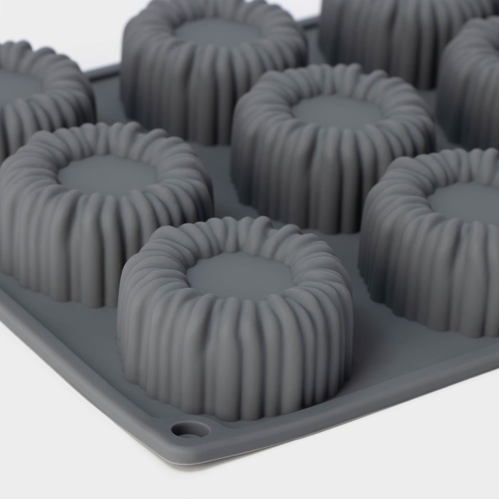 Форма для выпечки и муссовых десертов KONFINETTA &laquo;Шарлотт&raquo;, силикон, 27,5&times;17,5&times;2,5 см, 12 ячеек (5&times;2,5 см), цвет серый