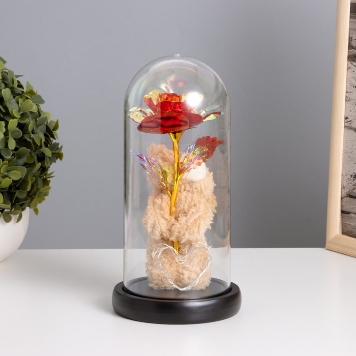 Ночник колба &laquo;Мишка с цветком&raquo; LED красный 3хААА 10,5х10,5х22см