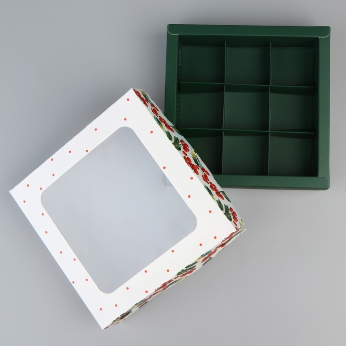 Коробка под 9 конфет &laquo;С Новым годом&raquo;, снегири, 14.7 х 14.7 х 3.5 см, Новый год