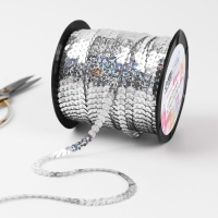 Пайетки на нити, голография, 6 мм, 91 &plusmn; 1 м, цвет серебряный