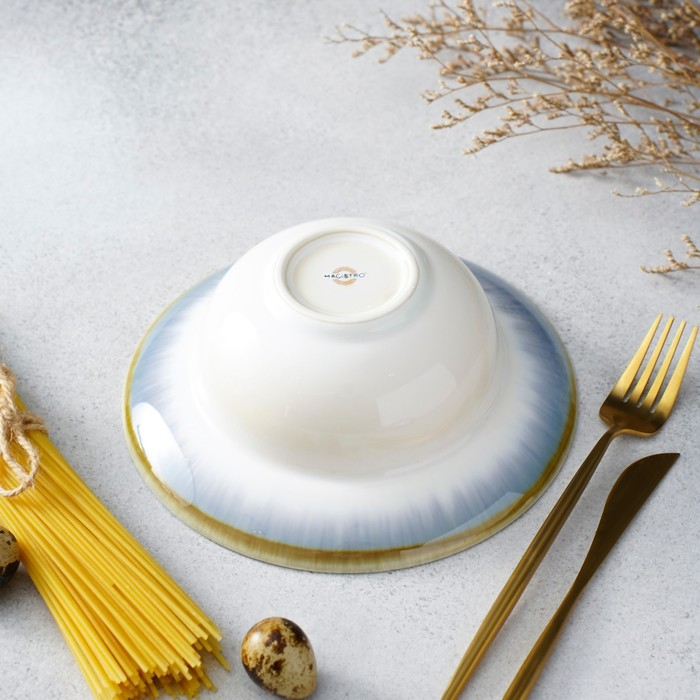 Тарелка фарфоровая для пасты Magistro &laquo;Пэвэти&raquo;, 800 мл, d=19,5 см, цвет голубой