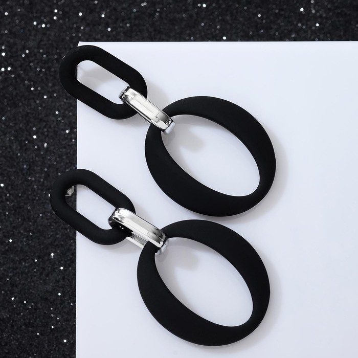 Серьги металл &laquo;Цепь&raquo; кольцо и овал, 3 звена, цвет серебристо-чёрный