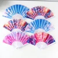 Веер пластик, текстиль "Пузырьки" МИКС 23 см