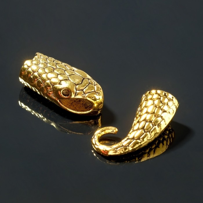 Замок-концевик &laquo;Змея&raquo;, 4,3&times;1,6 мм (внутренний 0,7 мм), (набор 2 шт) цвет чернёное золото