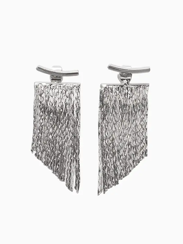Серьги металл "Цепи" водопад, цвет серебро