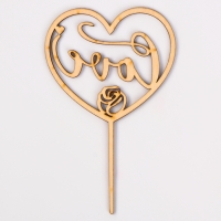 Топпер деревянный &laquo;Сердце&raquo;, с блёстками, цвет розовый