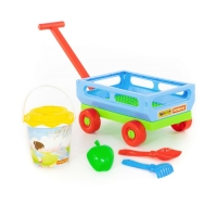 Набор для игры в песке №420: тележка, ведро, ситечко, лопатка, грабельки, формочка