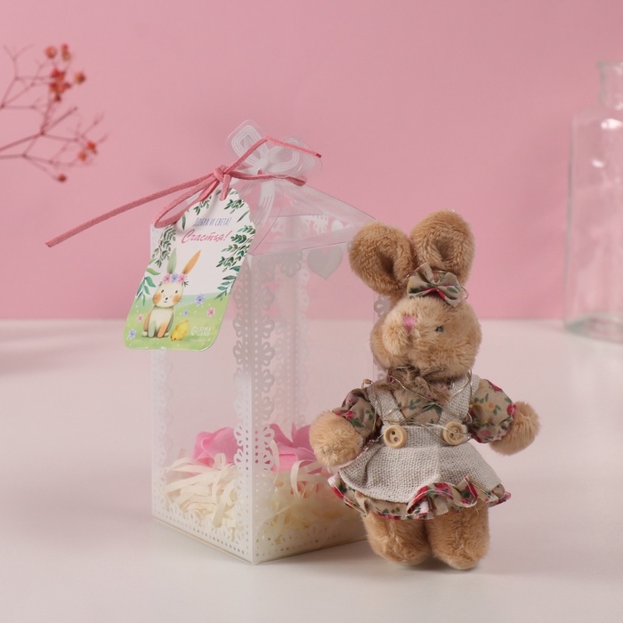 Набор подарочный "Зайка в платье" мыльные розовые розы 5 шт, роса 7х7х12 см