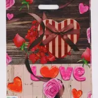 Пакет "Сердечки, полиэтиленовый с вырубной ручкой 38х47 см, 60 мкм