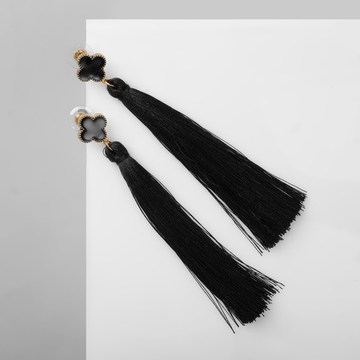 Серьги &laquo;Кисти&raquo;, цвет чёрный в золоте, L кисти 8,7 см