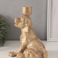 Подсвечник полистоун на 1 свечу "Шарж. Зевающий щенок" золото 15,8х15,3х20 см