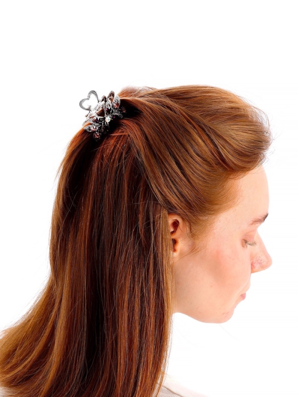 Краб для волос "Чернёный" цветок, 4,8 см, серебро
