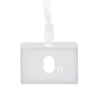 Бейдж - карман горизонтальный, внешний размер 100&times;74 мм, внутренний размер 90&times;54 мм, светло-серый, с лентой, жёсткокаркасный