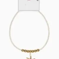 Кулон на жгуте текстильном "Морская звезда", цвет бело-золотой