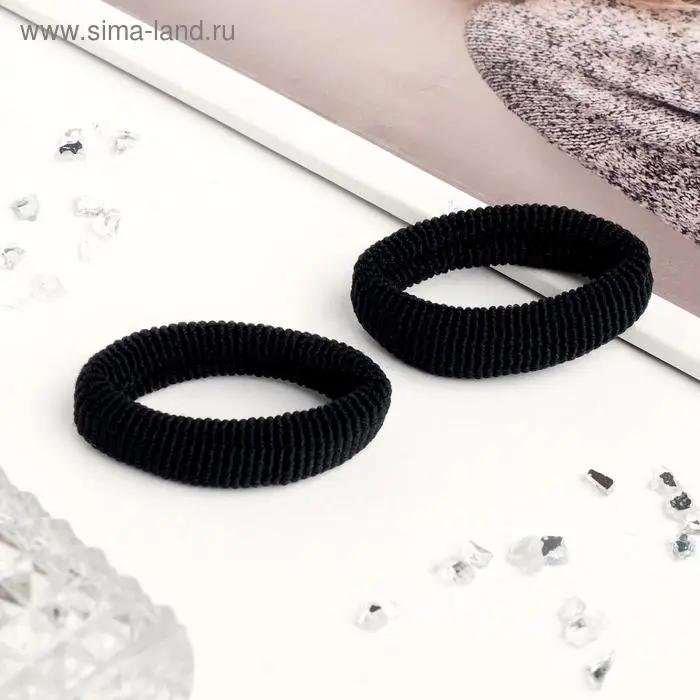 Резинка для волос "Стильная" (набор 2 шт) 5,5 см, чёрный