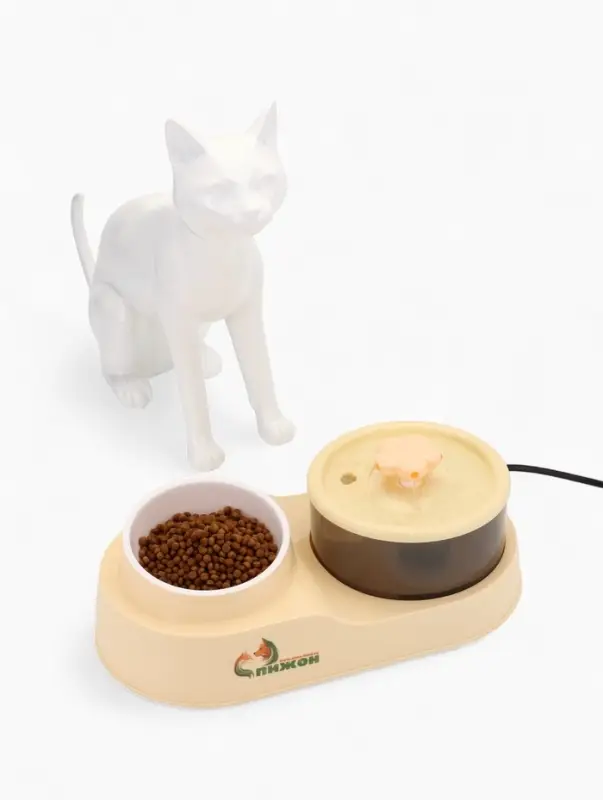 Фонтан для животных с миской, 34&times;17.5&times;11.5 см, бежевый