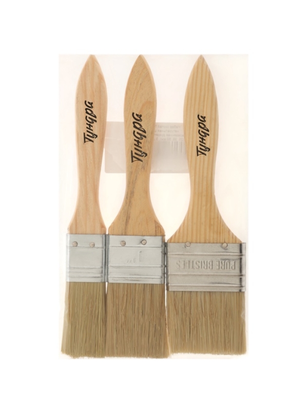 Набор кистей ТУНДРА, натуральная щетина, деревянная рукоятка, 1-1.5-2" (25, 38, 50 мм)