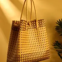 Сумка плетёная пластиковая 40х20х55 см, цв. бежевый