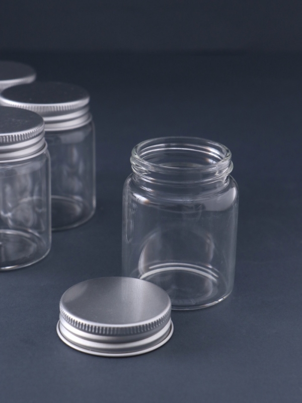 Декор для творчества стекло "Баночка с крышкой" серебро  набор 6 шт 4,7х4,7х6 см