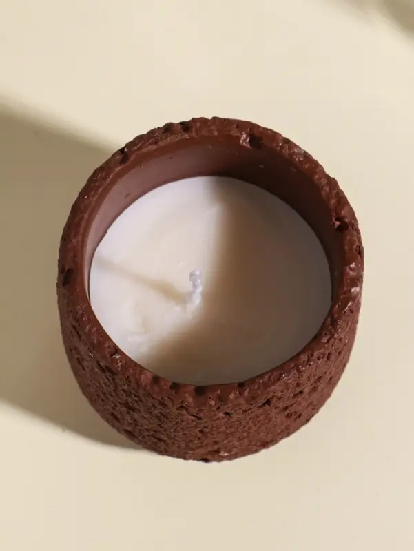 Свеча в вулканическом подсвечнике "Лава" терракот 8,5х8,5х7,5 см