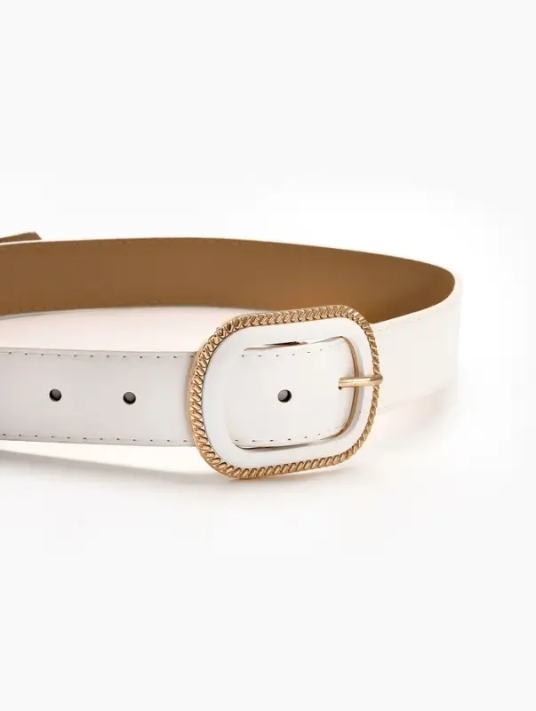 Ремень жен 05-01-07-01, Июнь2507, 3*0,3*110 см, без винта, пряж золото+пласт, 1 прокол, бел   109031