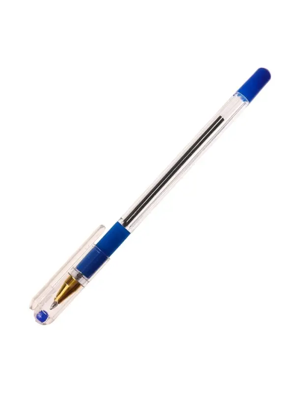 Ручка шариковая 0.5 мм, стержень синий, корпус прозрачный с резиновым держателем