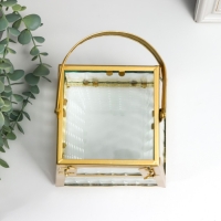 Подсвечник металл "Грани с витражными стёклами" золото 15х14.5х21 см