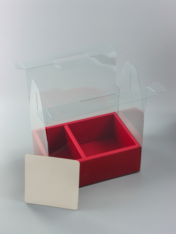 Коробка с PVC для цветов и десертов 26 х 18 х 30 см, красный
