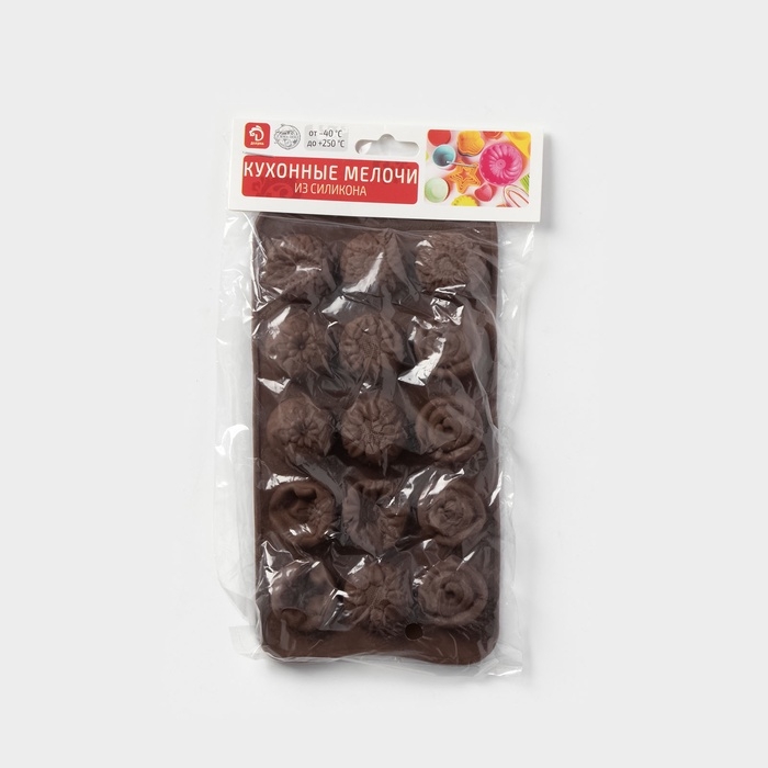 Форма для конфет и шоколада Доляна &laquo;Клумба цветов&raquo;, силикон, 20,5&times;10,5&times;1,5 см, 15 ячеек, цвет коричневый