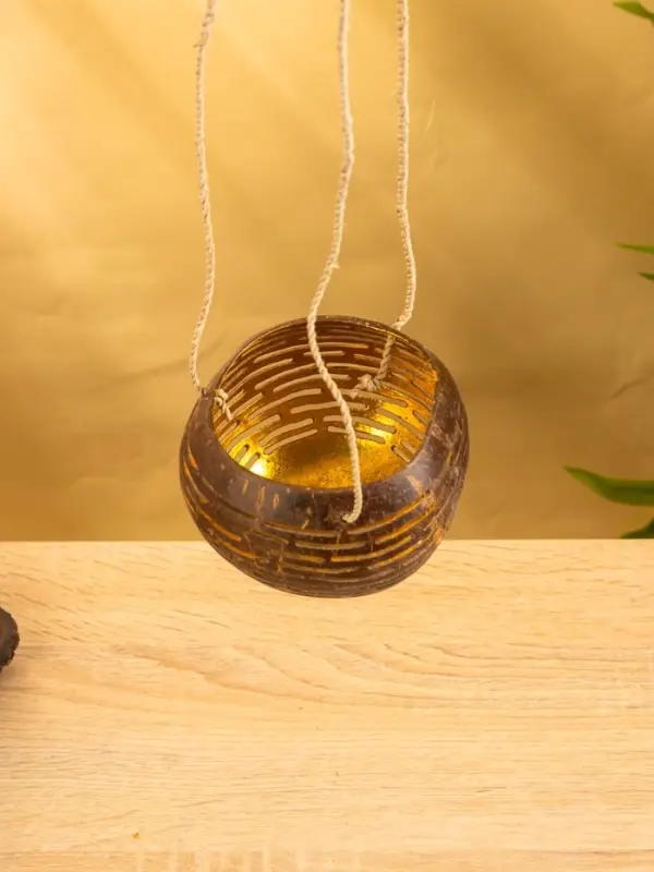 Подсвечник подвесной из кокоса, 8-12 см, коричневый