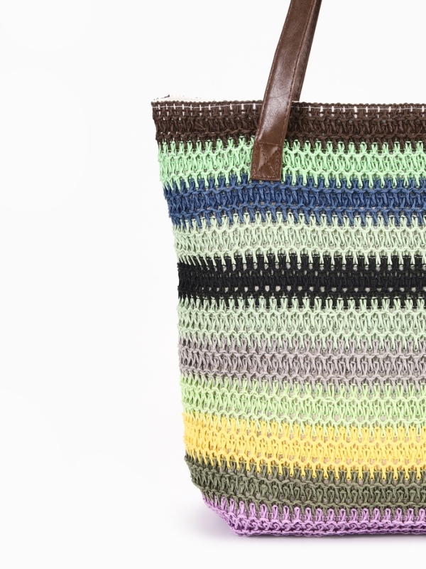 Сумка пляжная Полосы, 45*12*38, отд на молнии, подкладка, зел/син/черный