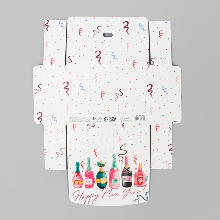 Коробка подарочная новогодняя складная &laquo;Шампанское&raquo;, 16.5 х 12.5 х 5 см, БЕЗ ЛЕНТЫ, Новый год