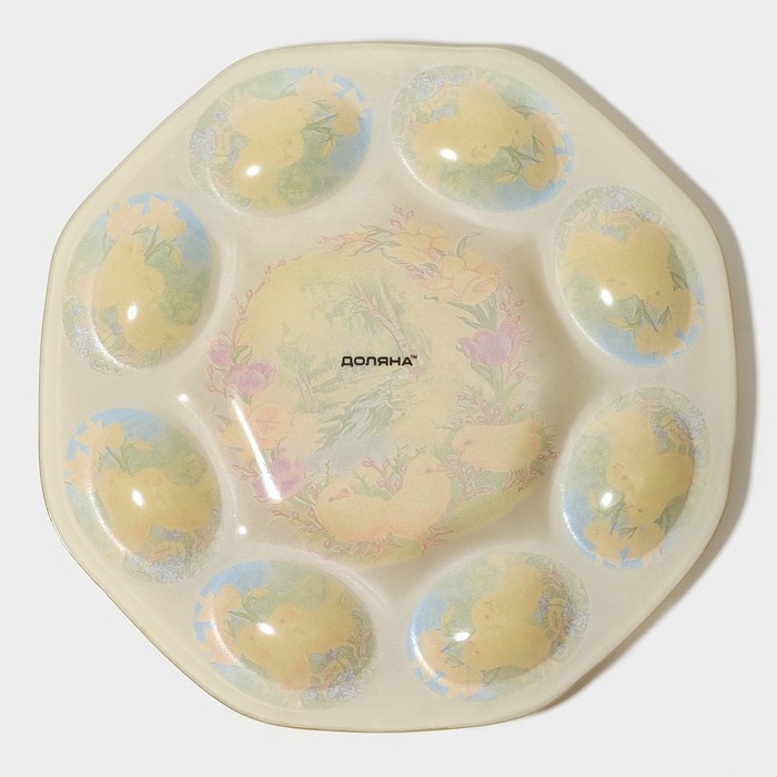 Подставка стеклянная для яиц Доляна &laquo;Цыплята&raquo;, 21&times;1 см, 8 ячеек