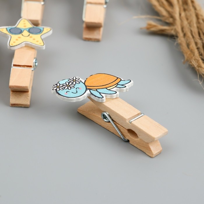 Декор для творчества дерево "Прищепка. Морские животные в отпуске" набор 10 шт 4х2х1,2 см